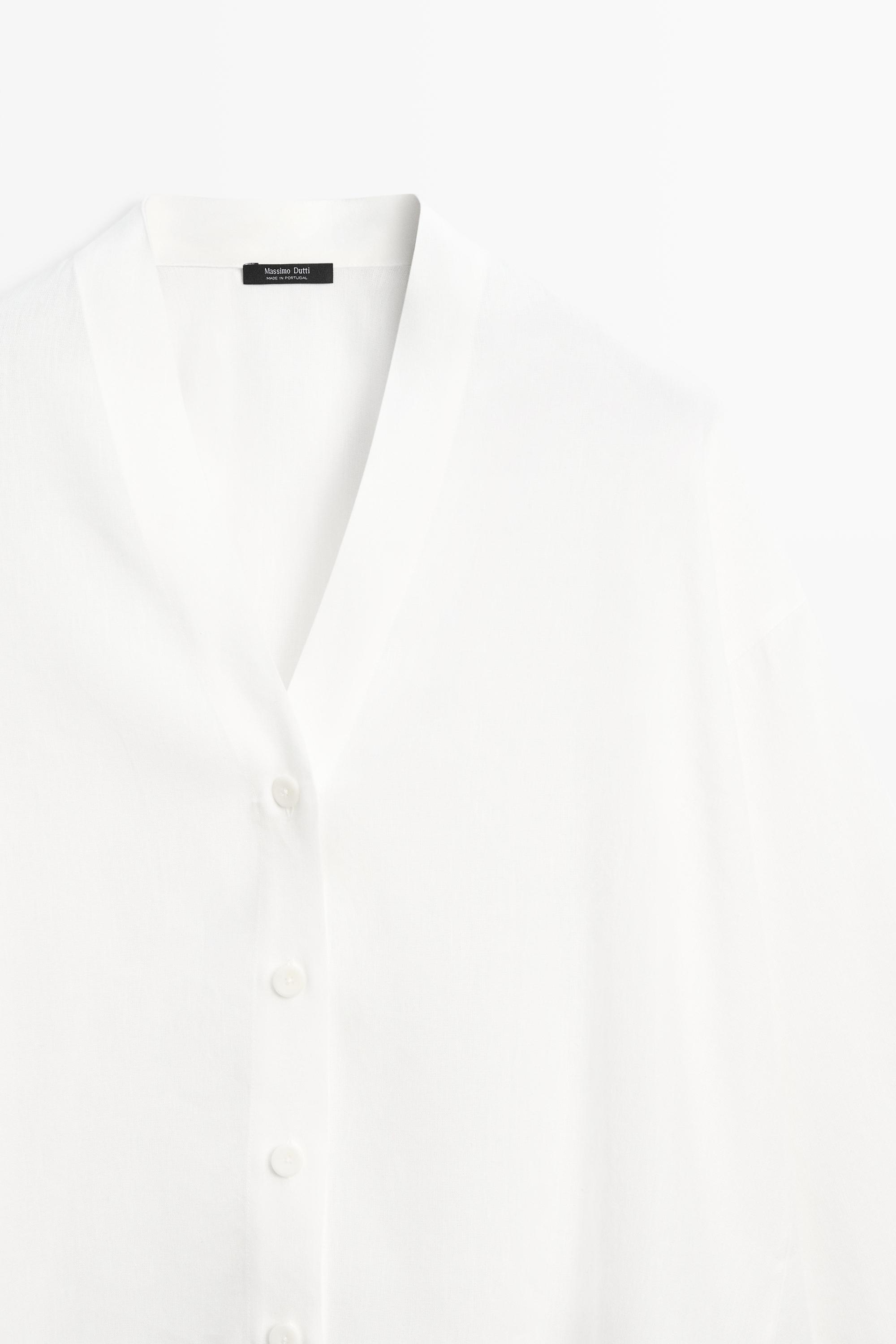 Flowing linen-blend V-neck shirt